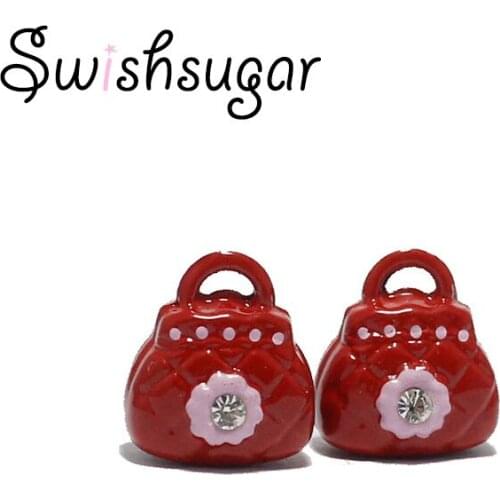 Red Cute Handbag Style Metal Bell Charms With CZ Beads Fit Necklace Pendant Accessories Jewelry Craft Findings