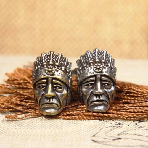 Brass Indian Elder Face Knife Bead Lanyard Pendants Umbrella Rope Paracord Beads EDC Outdoor Tool DIY Handmade Woven Accessories