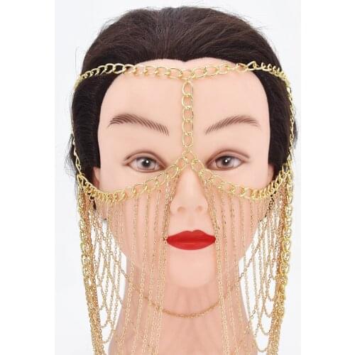 Punk Metal Tassel Chain Face Party Jewelry Womens Headband Mask Chain Decoration Dance Costume Accessories
