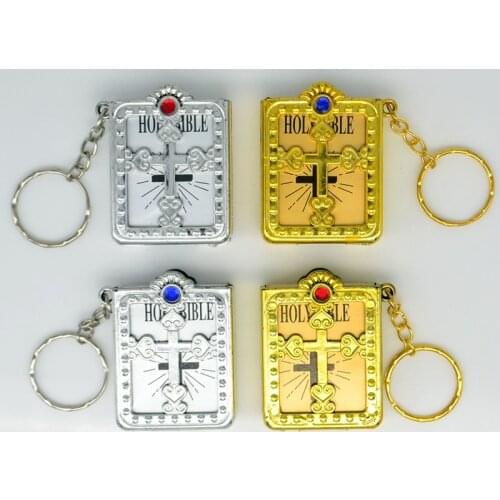 Mini HOLY BIBLE real paper can read with case Key Chains Catholic Fashion Religious jewelry