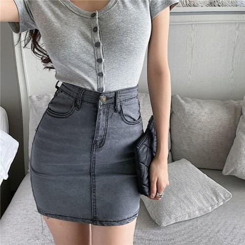 Sexy Summer Slim Black Gray Mini Skirts Women Denim Jeans Skirt Streetwear Short Skirts Faldas Mujer Moda