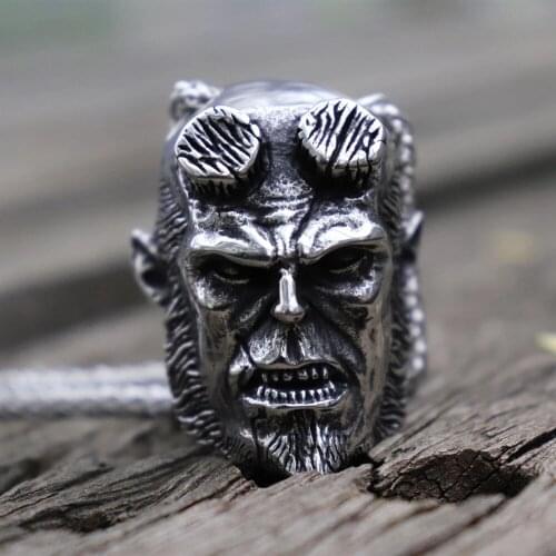 Mens Stainless Steel Necklace Heavy Hellboy Devil Pendant Necklace Punk Hip Hop Rock Motorcycle Jewelry