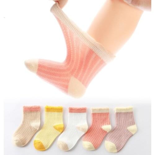 5Pairs/lot Baby Girl Socks Summer Cotton Solid Colorful Kids Socks Girls Cute Newborn Boys Toddler Socks Baby Kids Socks 0-3Yrs