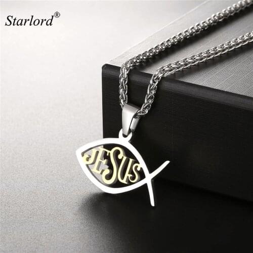Starlord Christian Fish/Ichthys Pendant Necklace Gold Color Stainless Steel Christian Symbols Jesus Fish Necklace GP2520