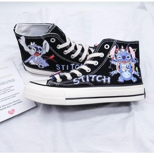 Harajuku New Lovers Canvas Shoes Hand-painted Graffiti High-top Sneakers Cartoon Cute New School Boy Girls Casual Shoes
