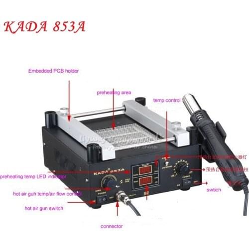 KADA 853A SMD Rework Soldering Preheating Station Infrared rays Hot air gun 600w for BGA Repairing