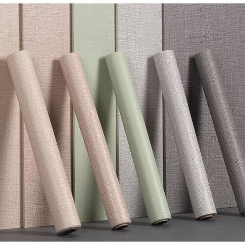 Thick linen wallpaper self-adhesive bedroom warm living room solid color wallpaper plain waterproof wardrobe furniture