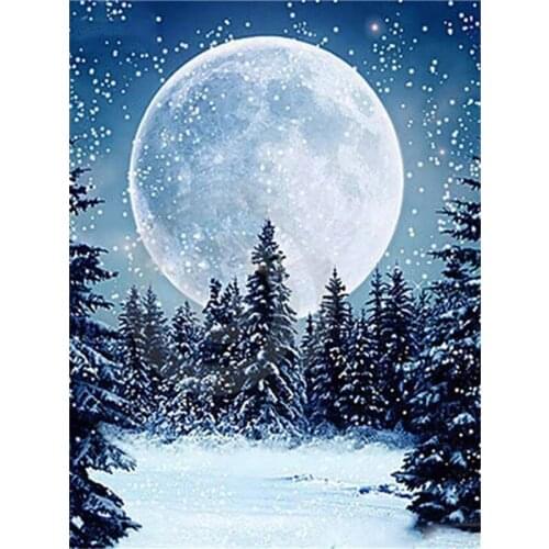 Full Square Drill Diamond Embroidery Mosaic Moon Night Ocean Diamond Painting 5d Landscape Set Home Decor
