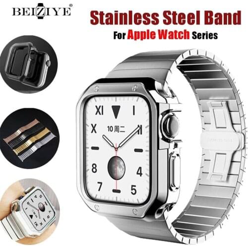 Stainless Steel Strap+Case watchband For Apple watch 44mm 42mm 40mm 38mm Bracelet For Apple watch series SE/6/5/4/3 accessories