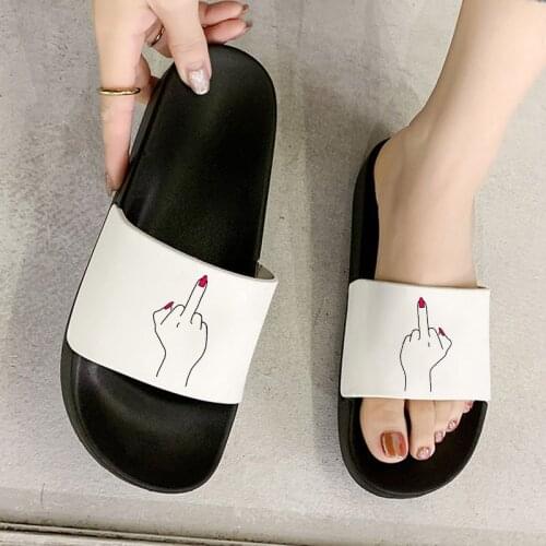 Women Shoes Summer Middle Finger Graphics Print Non-slip filp flops women Indoor Home Slippers beach sandals Ladies shoes 2021