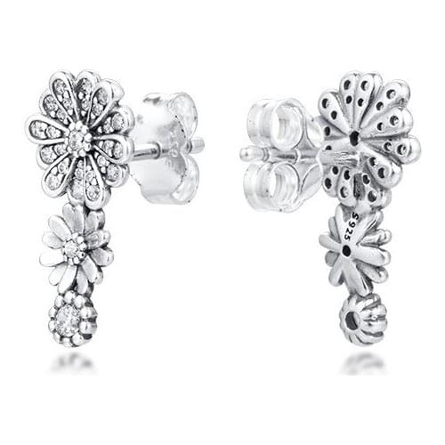 Sparkling Daisy Flower Trio Earrings 925 Sterling Silver Jewelry For Woman Make up Fashion Female Earrings Party Jewelry
