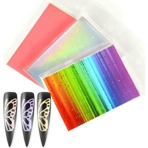 Butterfly Flame Stencils Holographic 3D Nail Art Sticker Tape Decals Adhesive Foils DIY Decoration Nail