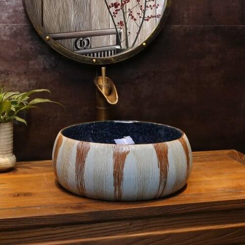 Color Stripes Antique Art Basin Chinese-style Ceramic Table Washbasin round glazed ceramic Wash basin bathroom sink