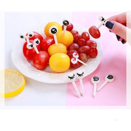 10pcs/pack Cute Eyes Fruit Fork Plastic Fruit Pick Kids Bento Lunch Snack Cake Dessert Food Toothpick Kitchen Tableware Decor