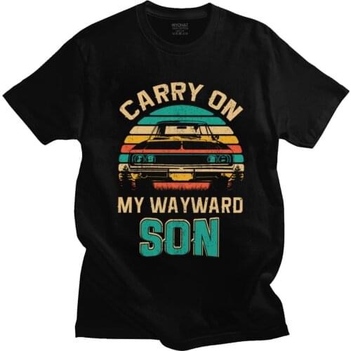 Vintage T Shirt Men Carry on My Wayward Son Supernatural TV Series Short Sleeve Black Shirt Tee Tops Oversized T Shirt
