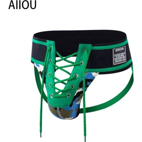 AIIOU New Arrival Funny Gay Underwear Male G-Strings & Thongs Jockstrap Bandage Sexy Hollow Sissy Panties Pouch Mens Underwear