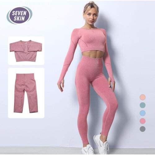 SEVEN SKIN Seamless Women Yoga Set Workout Sportswear Long Sleeve Crop Top High Waist Leggings Gym Fitness Clothing Sports Suits