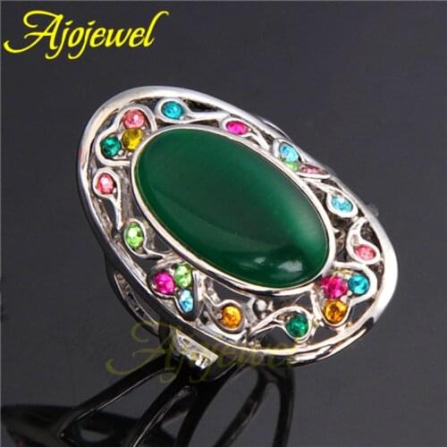 Ajojewel SIZE 8 Womens Green Opal Stone Trendy Ring With CZ