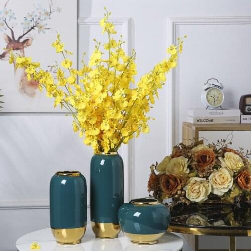 Jingdezheng Gold Blue Glaze Ceramic Round Vase Arrangement Artificial Floral Decor Crafts Modern