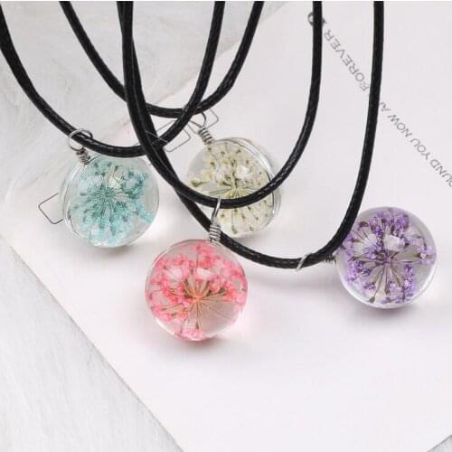 1PC Dried Flower Glass Necklace 20MM Ball Pendant Handmade Rope Choker Necklace Fashion Friend Gift