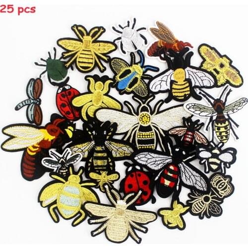 25 Pcs Cartoon Small Insects Patches Iron on Embroidered Beetle Ladybug Badges DIY Stickers for Clothes Bags Appliques