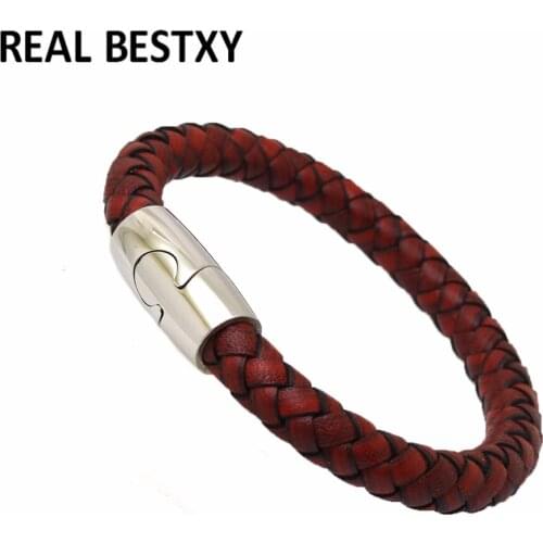 5pcs/lot Classic Simple Style Leather Stainless Steel clasp Mens genuine cow Leather Bracelet Handsome Boy Special Gift wrist