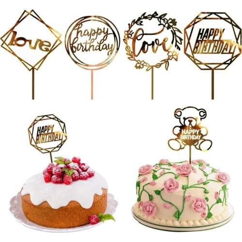 Acrylic Happy Birthday Party Supplies Cupcake Topper Birthday Party Kids Baby Happy Birthday Cake Insert Flags Decoration