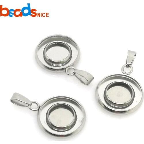 Beadsnice ID38321 Stainless Steel Double Circle Round Pendant Blank Jewelry Bezel Pendant Tray