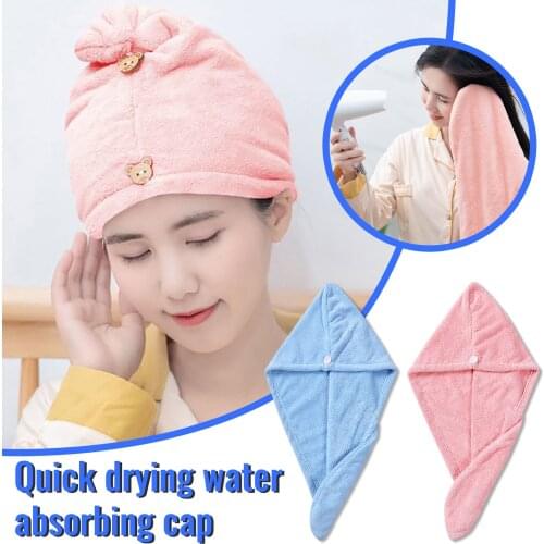 White Coral Velvet Dry Hair Bath Towel Microfiber Quick Drying Turban Super Absorbent Women Hair Cap Wrap with Button thicken