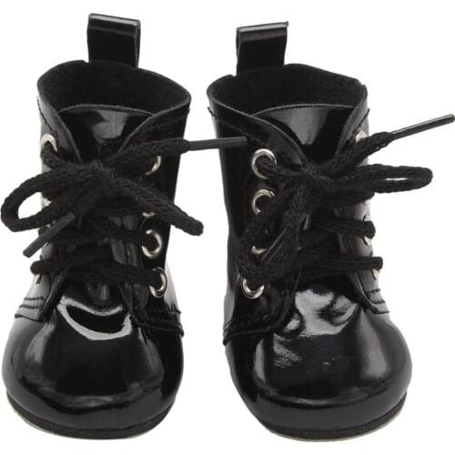 1Pair Black Lace Up PU Martin Boots Shoes Popular Doll Shoes for 18 inch Dolls Christmas Girls Toys Accessories