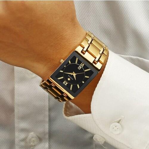 Relogio Masculino WWOOR Gold Watch Men Square Mens Watches Top Brand Luxury Golden Quartz Stainless Steel Waterproof Wrist Watch