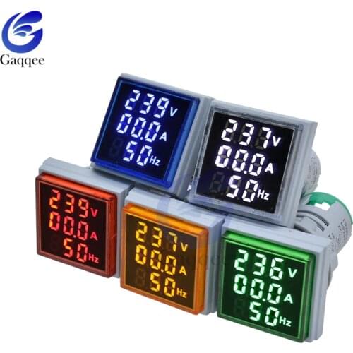 3 in 1 AC 60~500V Ammeter Voltmeter HZ Hertz Frequency Meter 22mm Digital Current Voltage Amp Signal Light LED Lamp Indicator