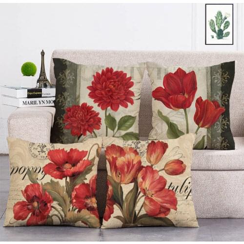 Floral Cushion Covers Colorful Flowers Throw Pillow Covers for Home Sofa Bedroom Pink Red Roses Decorative Pillowcases T73