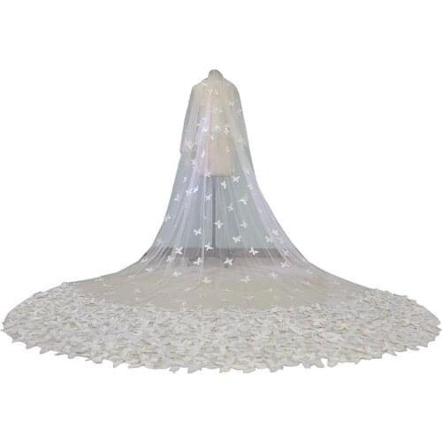 Hot Sell White/Ivory Wedding Veil Pansy Flower Two Layers Long Trailing Veil Cathedral Veil Wedding Accessories Veu De Noiva