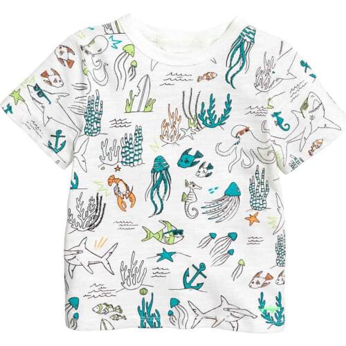 Jumping Meters Sea Animal Baby Boy Tops Children 2018 Brand New Kids Summer T-shirt Clothes Animal Applique Cotton Clothing Tee