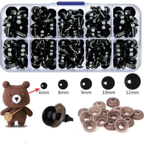100pcs 6-12mm Plastic Black Safety Eyes for DIY Toys Doll Crafts Teddy Bear Dolls Soft Toy Handmade Animal Amigurumi Accessories