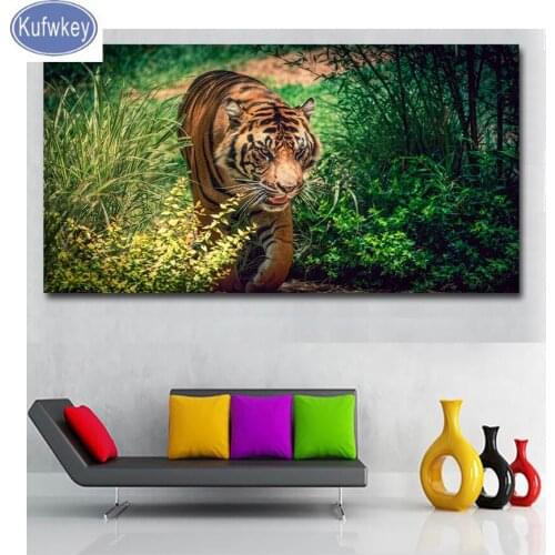 Tiger Forest paint with diamonds full drill square DIY cross stitch Diamond embroidery Diamond painting Mosaic animal home decor