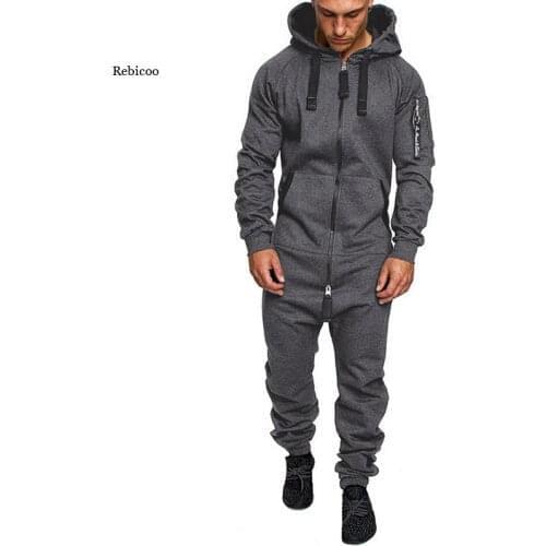 Men Hoodies Overalls Pure Color Splicing Jumpsuit Long Sleeve Male Clothes Mens Jumpsuits One-Piece Garment Streetwear