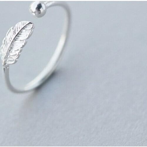Leather Leaf Simple 925 Sterling Silver Temperament Personality Fashion Female Trendy Resizable Opening Rings SRI026