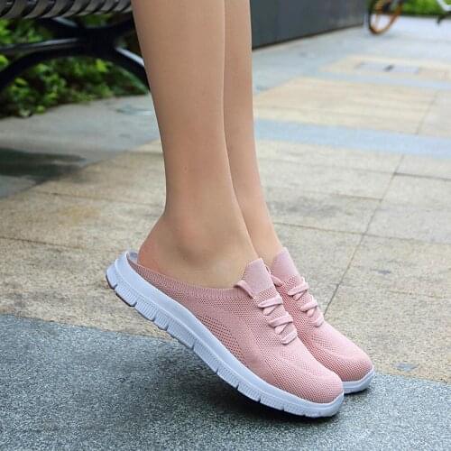 Women Casual Vulcanize Shoes New Half Pallet Light Mesh Net Trend White Shoes Women Fashion Sneakers Breathable Big Size 35-42