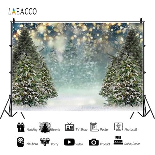 Laeacco Winter Backdrops Snow Forest Pine Trees Light Bokeh Photography Backgrounds Christmas Photophone Birthday Photozone Prop