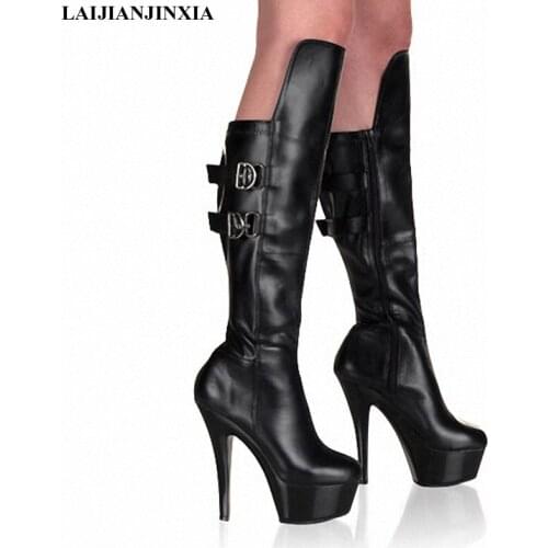 LAIJIANJINXIA New Night Club Paryt dance shoes cutout hasp knee-high motorcycle boots 6 inch Taylor Momsen high-heeled shoes