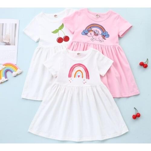 Summer Baby Girl Clothing Kids Dresses for Girls Cotton Rainbow Print Short Sleeve Casual Dresses 0-6Y Baby Girl Clothes Dress