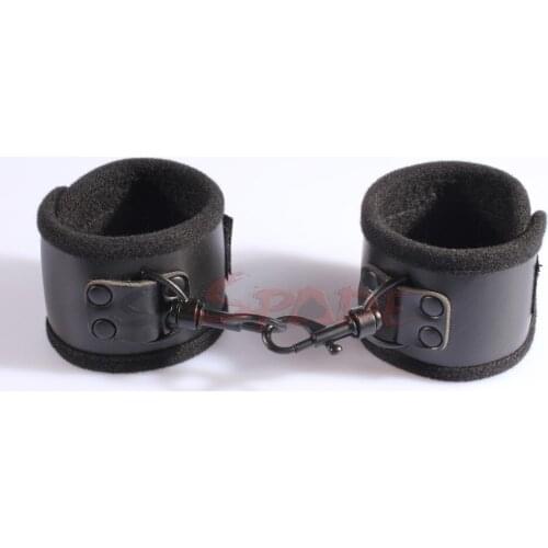 Hot black PVC handcuffs with cotton cloth inside, adult sex toys for couples restraining game cuffs, sexy ankle cuffs