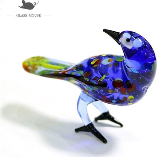 Handmade Miniature Murano Glass Dark Blue Bird Craft Figurines Cute Vivid Animal Ornaments Christmas Home Decoration Accessories