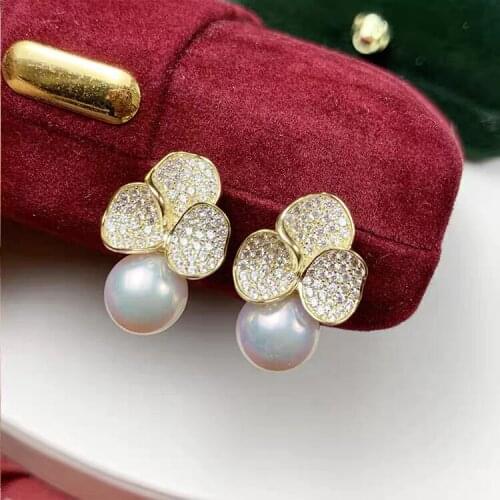 Trendy New 925 Silver Earrings Findings Mountings Settings Jewelry Parts Fittings for Pearls Coral Jade Agate Beads Stones