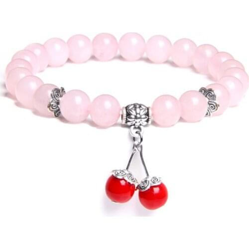 Trendy Silver Plated Rose Pink Quartz Round Beads Elastic Bracelet White Howlite Stone Jewelry