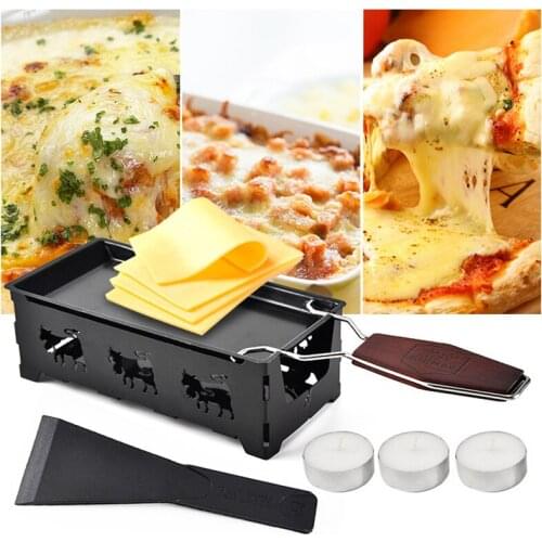 Stainless Steel Cheese Oven Fondue Set Wooden Handle Heat Resistant Cream Chocolate Baking Tray Fondue Pot Set Kitchen Gadgets