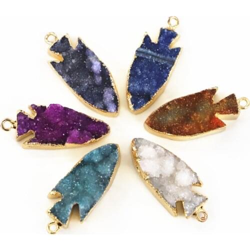 New 6PCS New Natural Stone Gray Agates Druzys Drusy Pendants Arrow Charm for Women Men Unisex Jewelry Necklace Making Wholesale