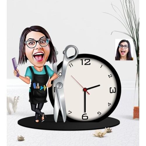 Personalized Women 'S Hairdressing Caricature Of Wooden Trinket Table Clock Reliable Modern Simple Gift Special Design Good Quality Surprise love